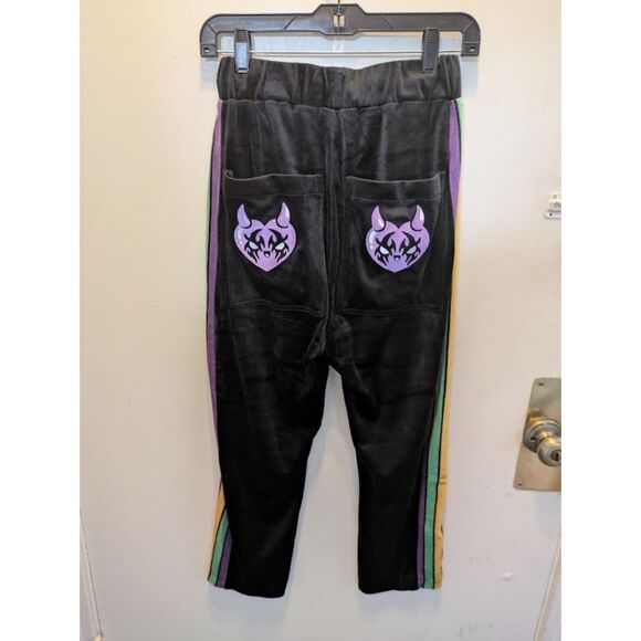Killstar Pants - Killstar Velour Joggers Black Multi Stripe Coven Chill XS